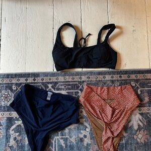 Women’s Black Swim Top & Mixed Bottoms Set - Black/Navy/Red Dot